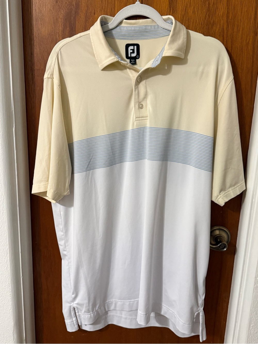 FootJoy ProDry Men's Large Yellow White Stripe Colorblock Golf Polo Shirt 29593